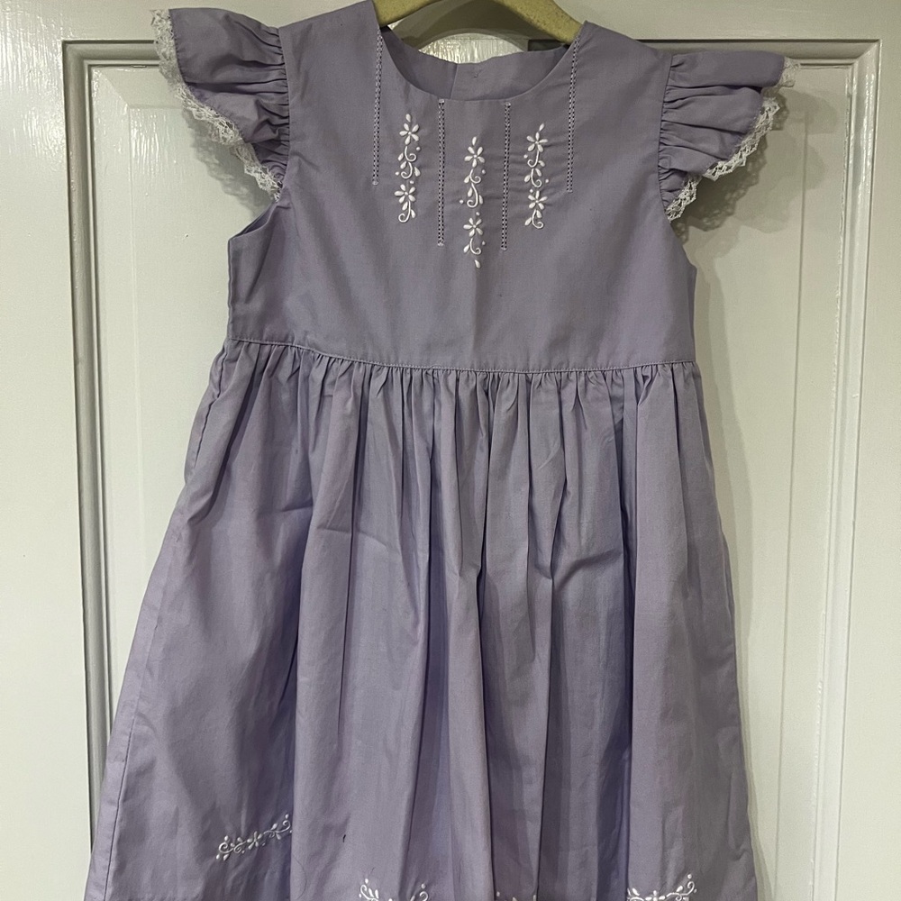 Elegant Lavender Kids Dress with Floral Embroidery